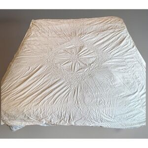 Vintage White Cotton Duvet Cover Textured Medallion Lace 77x84 Shabby Cottage